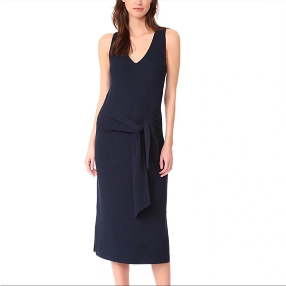 Rag & Bone Michelle Sweater Navy Blue V-Neck Midi Dress Tie Waist B22 - Picture 2 of 14